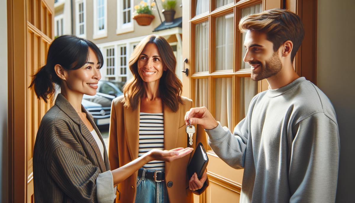 An Airbnb host welcoming guests to their rental property