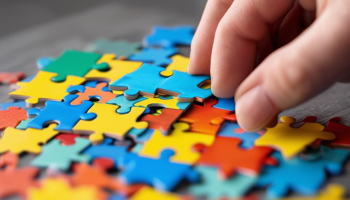 A person carefully selecting puzzle pieces representing different affiliate programs