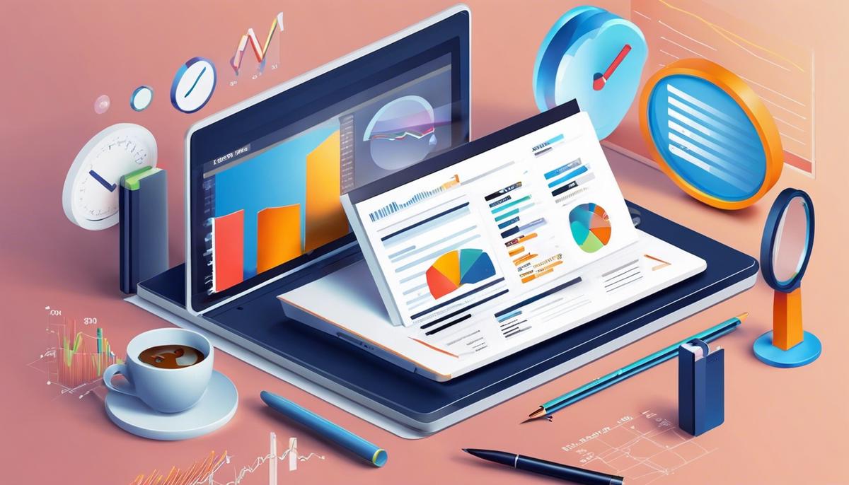 Image illustrating the importance of attribution and analytics in digital marketing, showing a magnifying glass analyzing data on a computer screen.