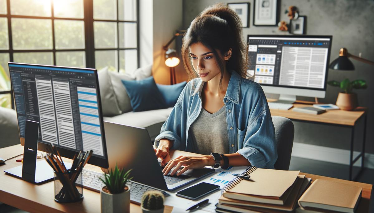 A freelance writer working on content in a comfortable home office setting