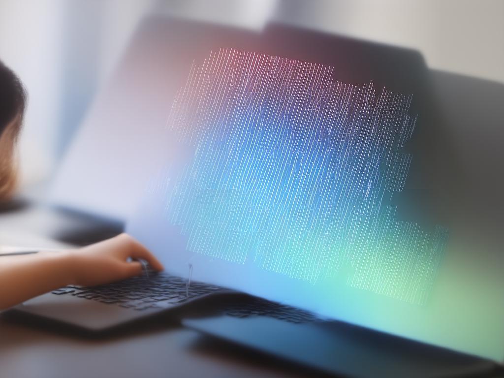 A person holding a laptop and looking at a graph that shows an upward trend.