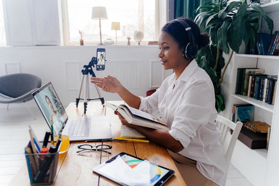 A tutor engaged in an online teaching session with a student