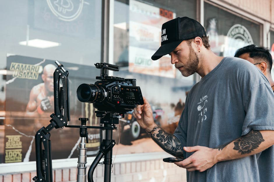 A person creating engaging online content in their home studio, surrounded by video and audio equipment, looking passionate and dedicated to their craft.